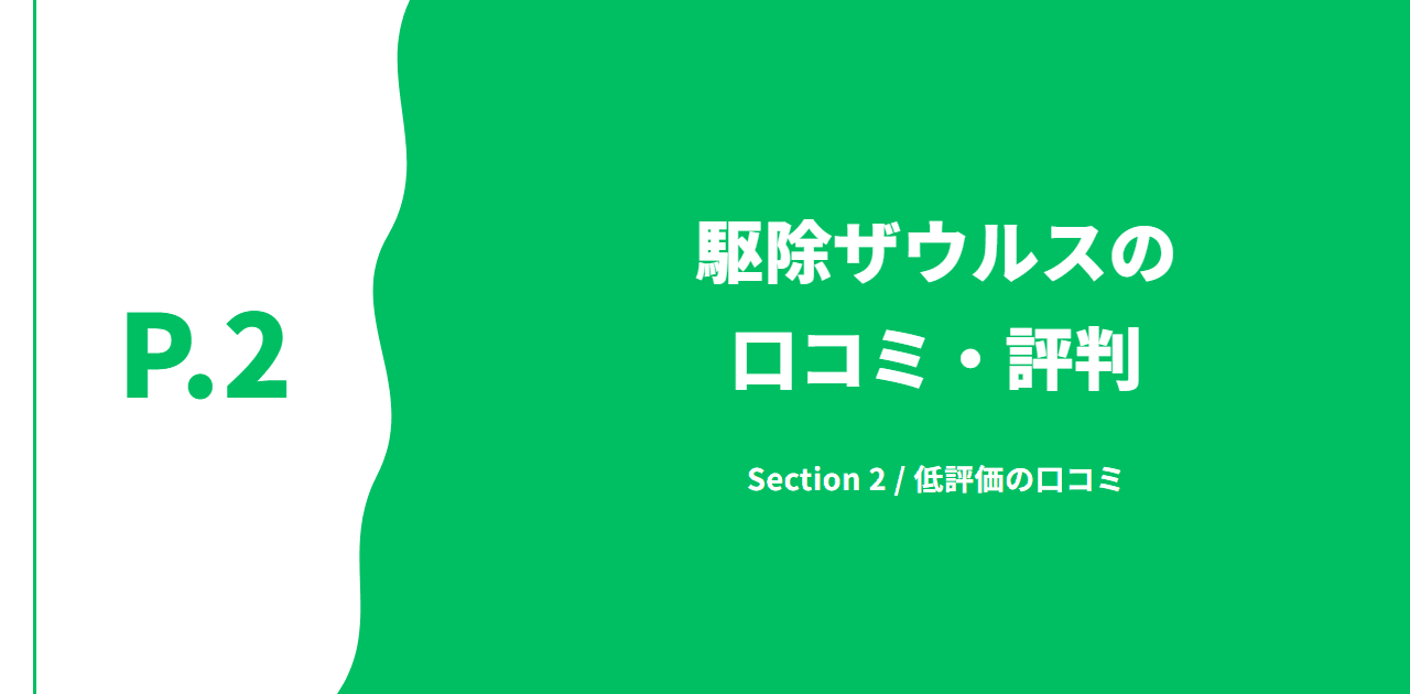 記事の区切り画像（P.2・Section 2 / 低評価の口コミ）